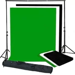 BR-BGS2 Set21 - Hintergrundsystem inklusive Fotohintergründe Greenscreen/ Schwarz/ Weiß>Bresser Outlet
