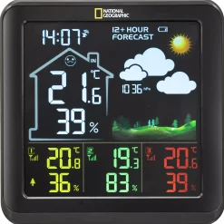 NATIONAL GEOGRAPHIC VA Farb-Wetterstation mit 3 Außensensoren, schwarz><noscript><img width=